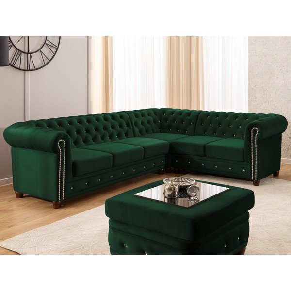 Zielony aksamitny rozkładany narożnik (prawostronny/w kształcie litery L) York Blik – Ropez-image-1