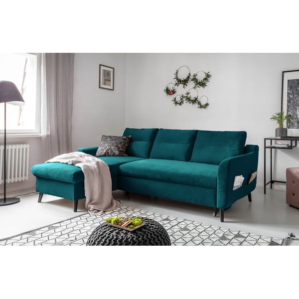 Turkusowy aksamitny narożnik rozkładany Miuform Stylish Stan, lewostronny-image-3