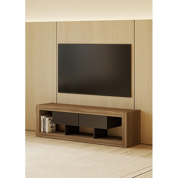 Czarna szafka pod TV w dekorze orzecha 175x52 cm Nara – TemaHome-image-1