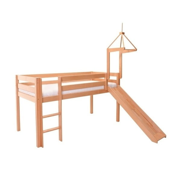 Łóżko dziecięce z litego drewna bukowego ze zjeżdżalnią Mobi furniture Tom, 200x90 cm