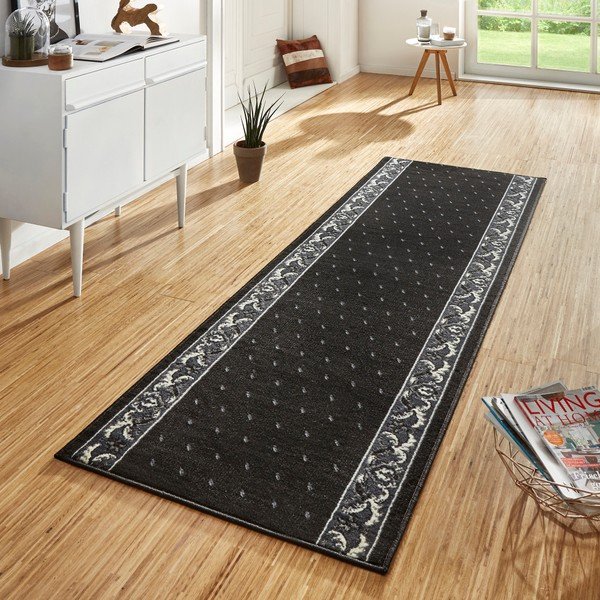 Czarny chodnik z białymi elementami Hanse Home Ornament, 80x350 cm-image-1