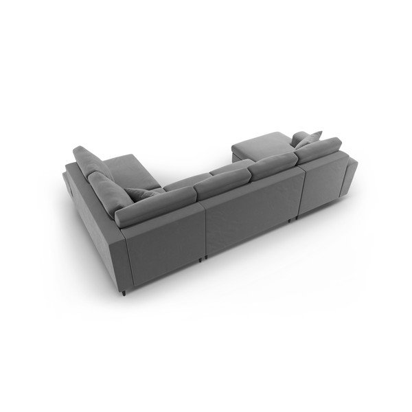 Jasnoszary aksamitny rozkładany narożnik ze schowkiem (prawostronny/w kształcie litery U) Kyoto – Cosmopolitan Design-image-4