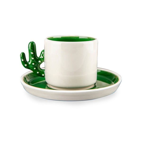 Biało-zielone ceramiczne filiżanki zestaw 2 szt. 0.18 l – Hermia