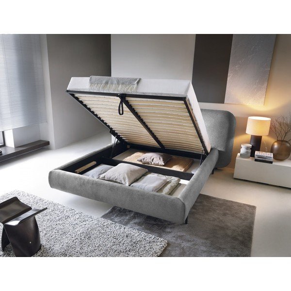 Szare tapicerowane łóżko dwuosobowe ze schowkiem ze stelażem 140x200 cm Pointt – ELTAP-image-2