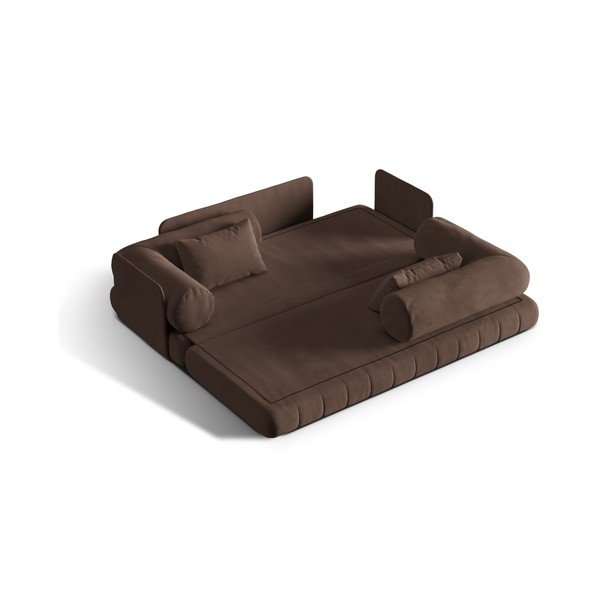 Brązowa aksamitna rozkładana sofa 206 cm Kemi – Cosmopolitan Design-image-1