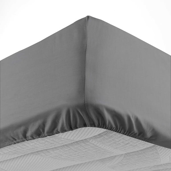 Antracytowe bawełniane prześcieradło z gumką 160x200 cm Lina – douceur d'intérieur-image-3