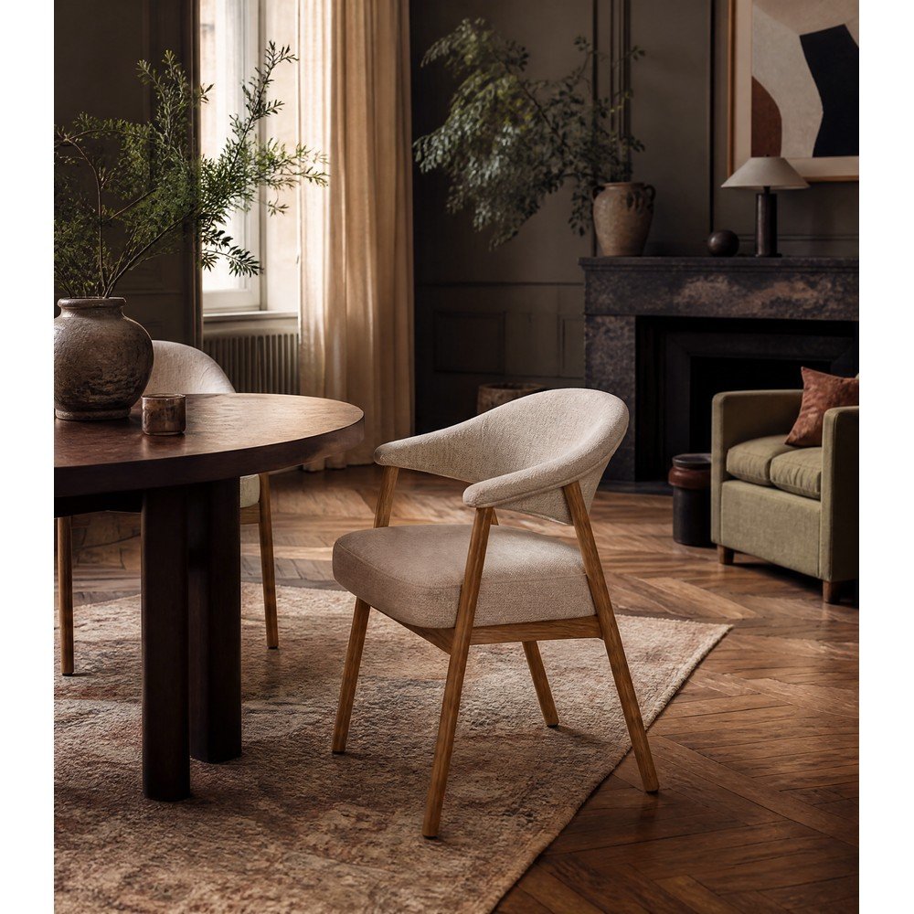 Kremowe fotele jadalniane zestaw z podłokietnikami 2 szt. z litego drewna dębowego Elk – Unique Furniture (zdjęcie 3)