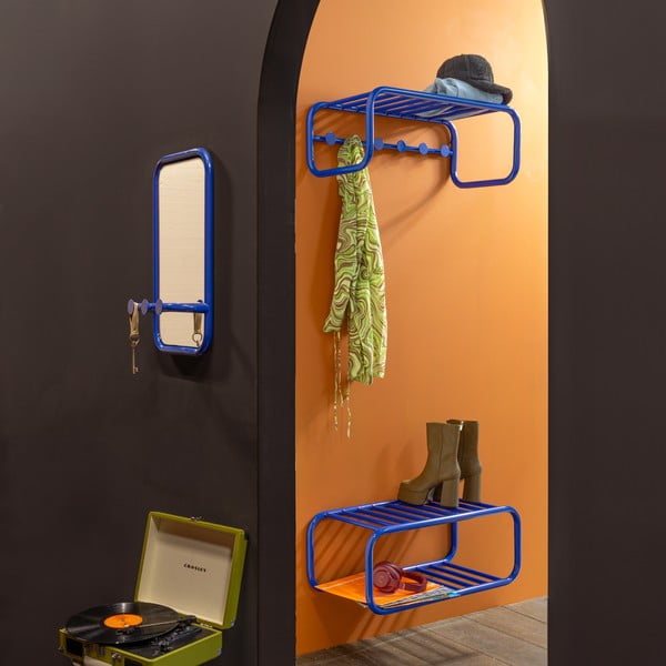 Niebieski metalowy panel z wieszakami do przedpokoju 35x60x11 cm Retro – Spinder Design-image-1