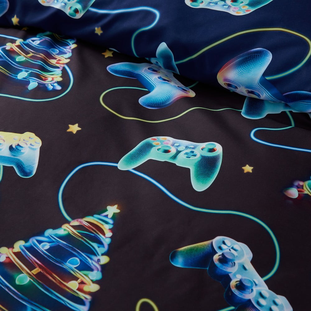 Czarno-niebieska pościel dwuosobowa 200x200 cm Christmas Gamer – Catherine Lansfield (zdjęcie 5)