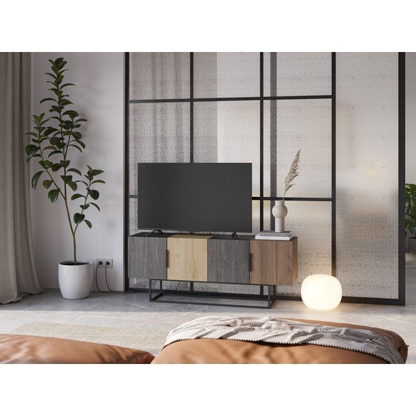Brązowa szafka pod TV w dekorze dębu 140x55 cm Titan – Marckeric-image-1