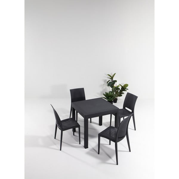 Antracytowy zestaw mebli ogrodowych z imitacji rattanu dla 4 osób Rattan – Floriane Garden-image-1