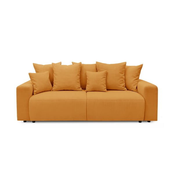 Musztardowa sztruksowa sofa rozkładana Bobochic Paris Envy