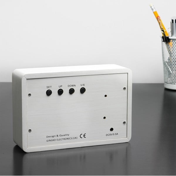 Biały budzik z białym wyświetlaczem LED Gingko Brick Click Clock-image-1