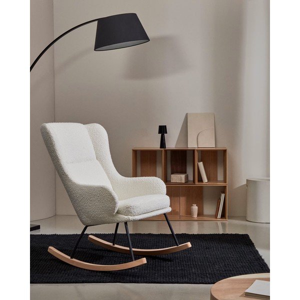 Biały bujany fotel z materiału bouclé Maustin – Kave Home-image-1