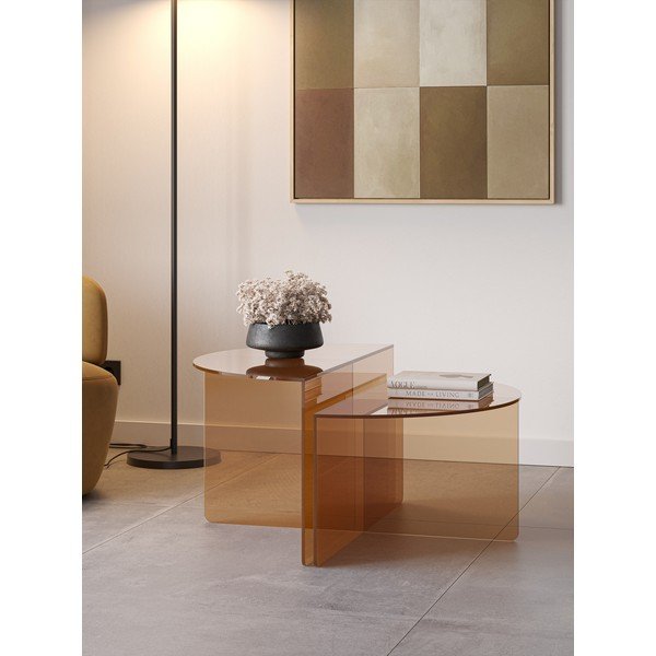 Brązowe szklane okrągłe stoliki zestaw 2 szt. ø 80 cm Velta – MOME-image-2