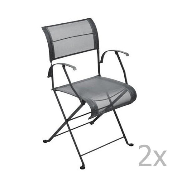 Zestaw 2 antracytowych krzeseł składanych z podłokietnikami Fermob Dune