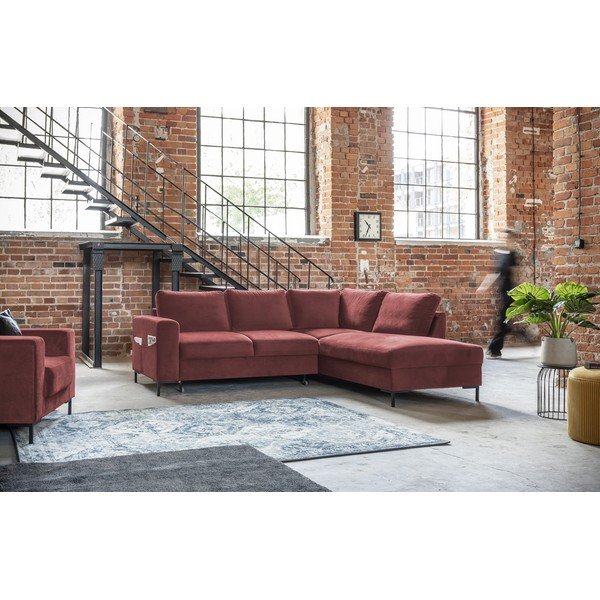 Różowy aksamitny rozkładany narożnik (prawostronny) Lofty Lilly – Miuform-image-3