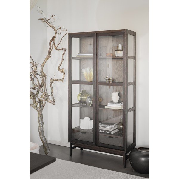 Brązowa witryna w dekorze dębu z drzwiami przesuwnymi 100x203 cm Hazelton – Rowico-image-4