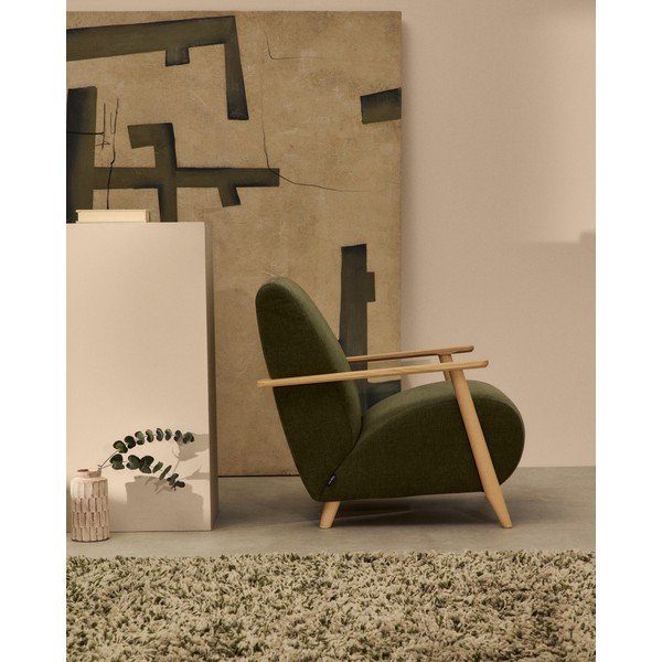 Zielony fotel z tkaniny szenilowej Meghan – Kave Home-image-3