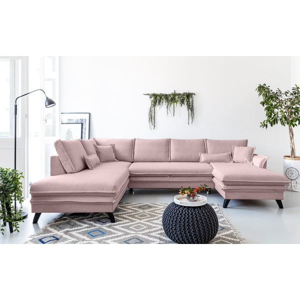 Pudroworóżowa rozkładana sofa w kształcie litery "U" Miuform Charming Charlie, lewostronna-image-1