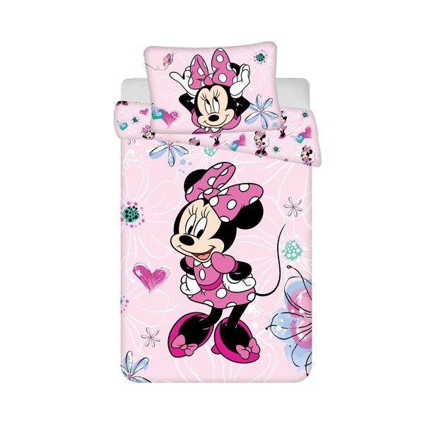 Różowa bawełniana pościel dziecięca do łóżeczka 100x135 cm Minnie Flowers  – Jerry Fabrics