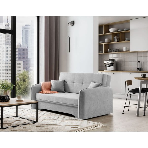 Jasnoszara rozkładana/ze schowkiem sofa z tkaniny szenilowej 155 cm Laine – ELTAP-image-3