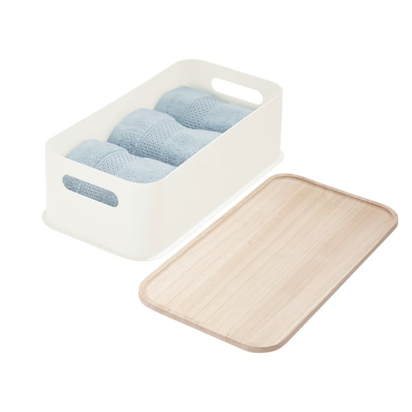 Biały pojemnik z pokrywką z drewna paulownia iDesign Eco Handled, 21,3x43 cm-image-4
