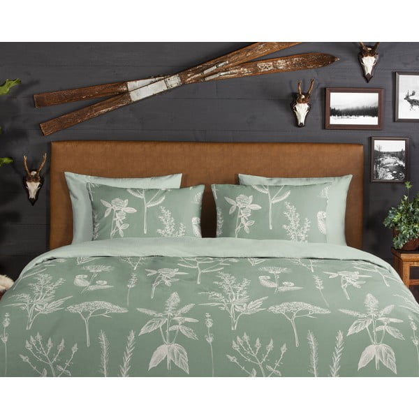 Zielona flanelowa pościel dwuosobowa 200x220 cm Herbs – Good Morning-image-3