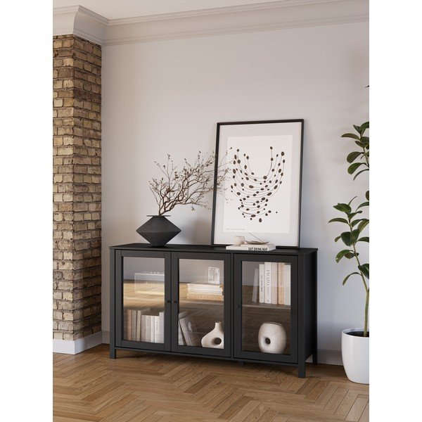 Czarna witryna z litego drewna sosnowego 142x80x40 cm Alessandra – Marckeric-image-1