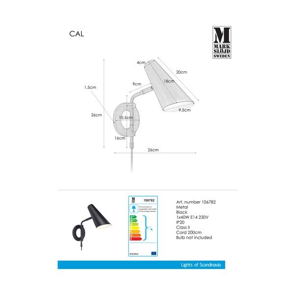 Czarny kinkiet do kontaktu ø 9,5 cm Cal – Markslöjd-image-2