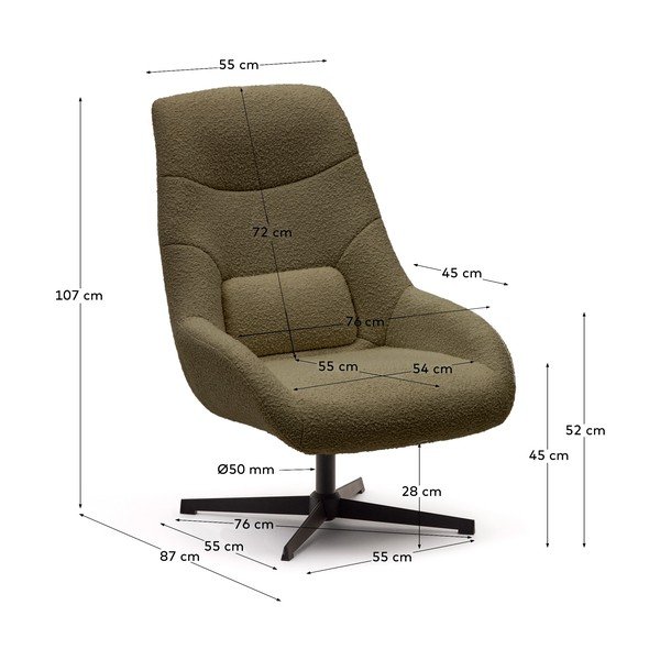 Ciemnozielony fotel z materiału bouclé Celida – Kave Home-image-4