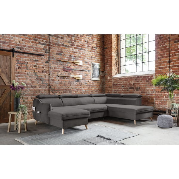 Ciemnoszary aksamitny rozkładany narożnik (prawostronny/w kształcie litery U) Sweet Harmony – Miuform-image-3