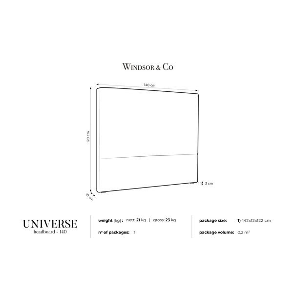 Kremowobiały zagłówek łóżka Windsor & Co Sofas UNIVERSE, 140x120 cm-image-3