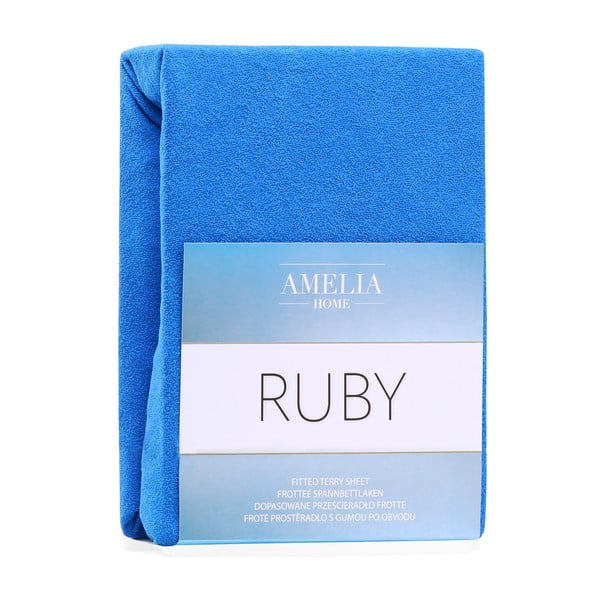 Niebieskie prześcieradło elastyczne z dużym dodatkiem bawełny AmeliaHome Ruby, 200x100-120 cm-image-1
