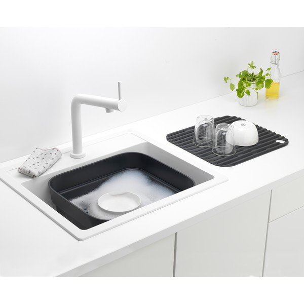 Ciemnoszara plastikowa miska do mycia naczyń z ociekaczem SinkSide – Brabantia-image-4