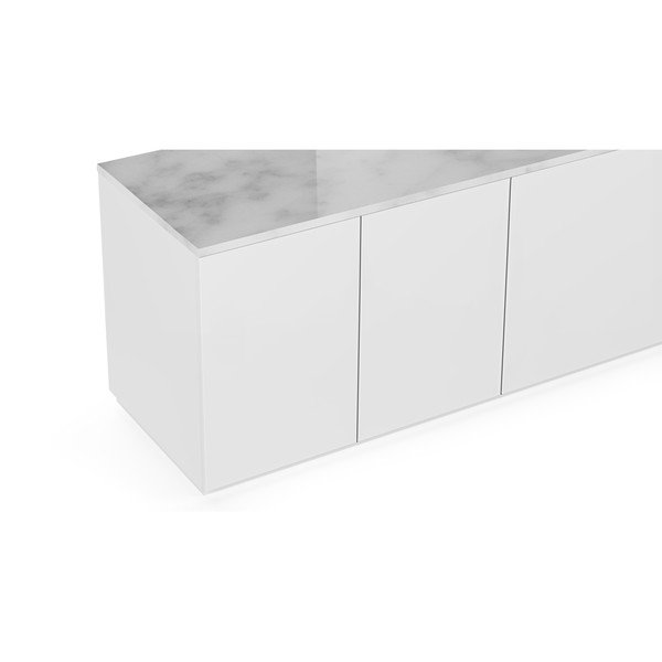 Matowa biała szafka pod TV z blatem w białym marmurowym dekorze TemaHome Join, 200x57 cm-image-1