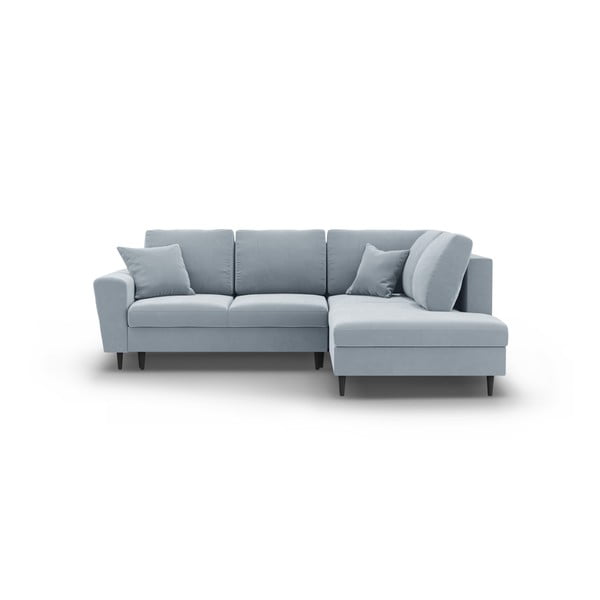 Jasnoniebieski aksamitny rozkładany narożnik ze schowkiem (prawostronny/w kształcie litery L) Kyoto – Cosmopolitan Design