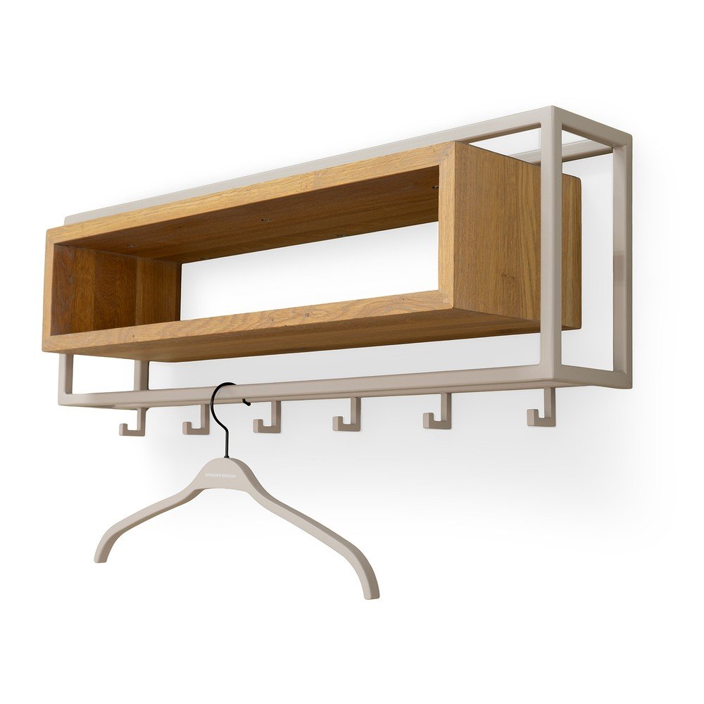 Wieszak ścienny z litego drewna dębowego w naturalnym kolorze/szarobrązowy z półką 78 cm School – Spinder Design