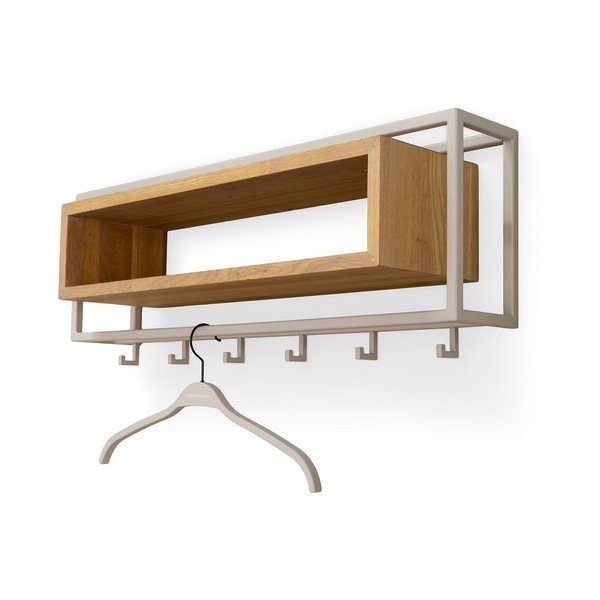 Wieszak ścienny z litego drewna dębowego w naturalnym kolorze/szarobrązowy z półką 78 cm School – Spinder Design