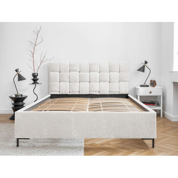 Kremowe tapicerowane łóżko dwuosobowe ze stelażem 160x200 cm Eve – Miuform-image-2