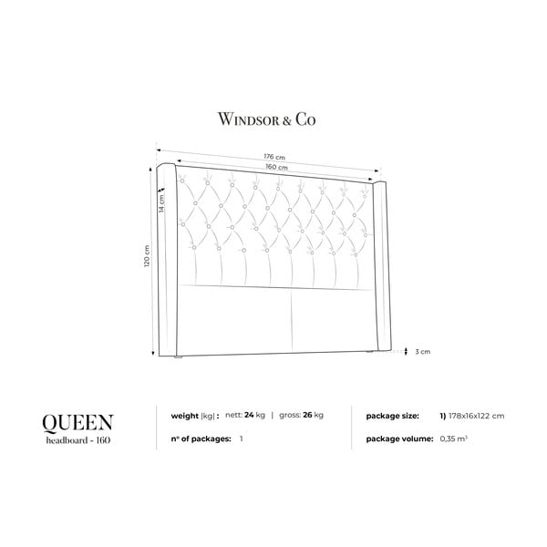 Antracytowy zagłówek łóżka Windsor & Co Sofas Queen, 176x120 cm-image-3