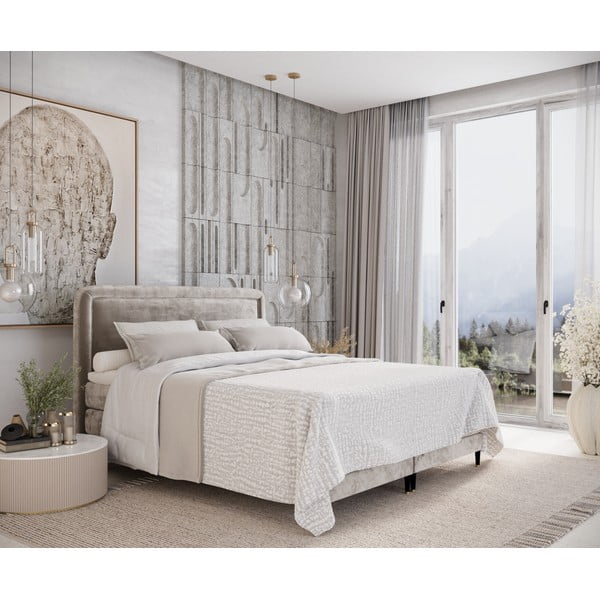 Jasnobrązowe łóżko boxspring 140x200 cm Dove – Maison de Rêve-image-1