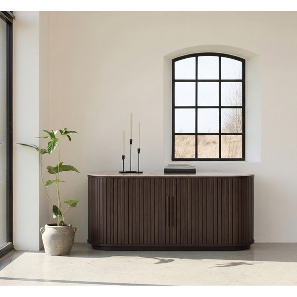 Komoda z ceramicznym blatem z drzwiami przesuwnymi w ciemnym naturalnym kolorze 165x76x45 cm Enna – Unique Furniture-image-1