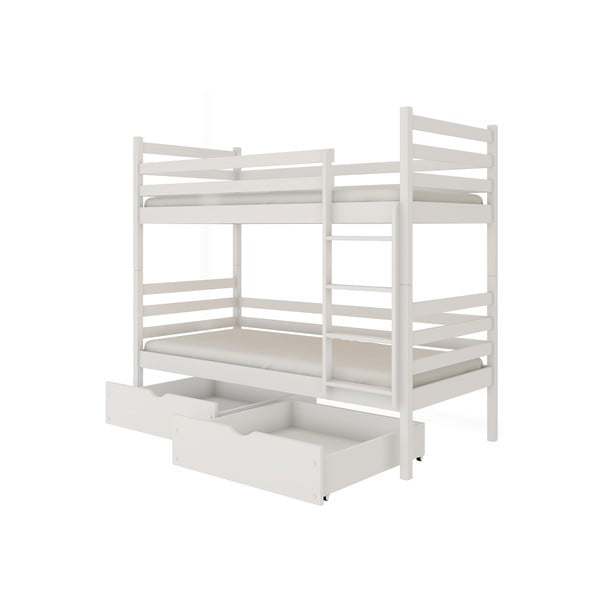 Białe piętrowe łóżko dziecięce z drewna sosnowego ze schowkiem 80x200 cm Nemo – Lano Meble