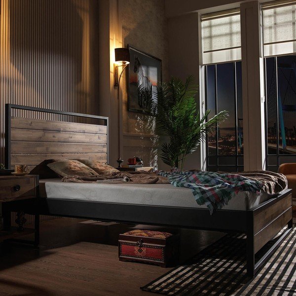 Czarno-naturalne łóżko dwuosobowe ze stelażem 140x200 cm Ariane – Kalune Design-image-2