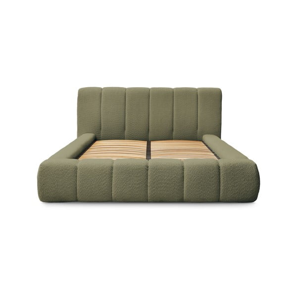 Zielone tapicerowane łóżko dwuosobowe ze schowkiem i stelażem 180x200 cm Denali – Bobochic Paris-image-3