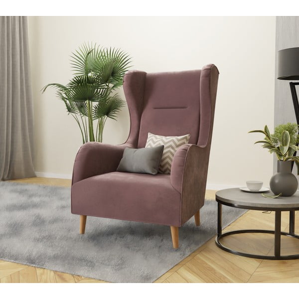 Różowy aksamitny fotel typu uszak Carole – Ropez-image-4