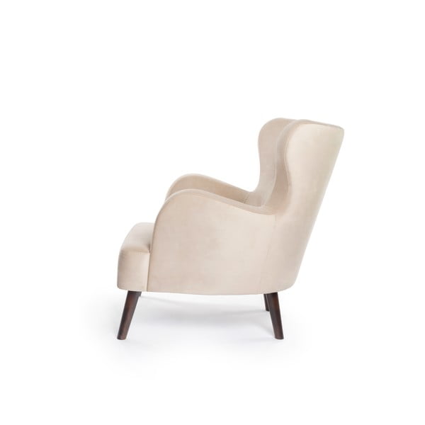 Beżowy aksamitny fotel typu uszak Noemye – Bonami Selection-image-3