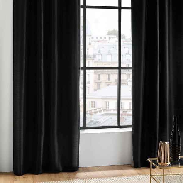 Czarna zasłona z mikrosatyny 140x240 cm Shana – douceur d'intérieur-image-1