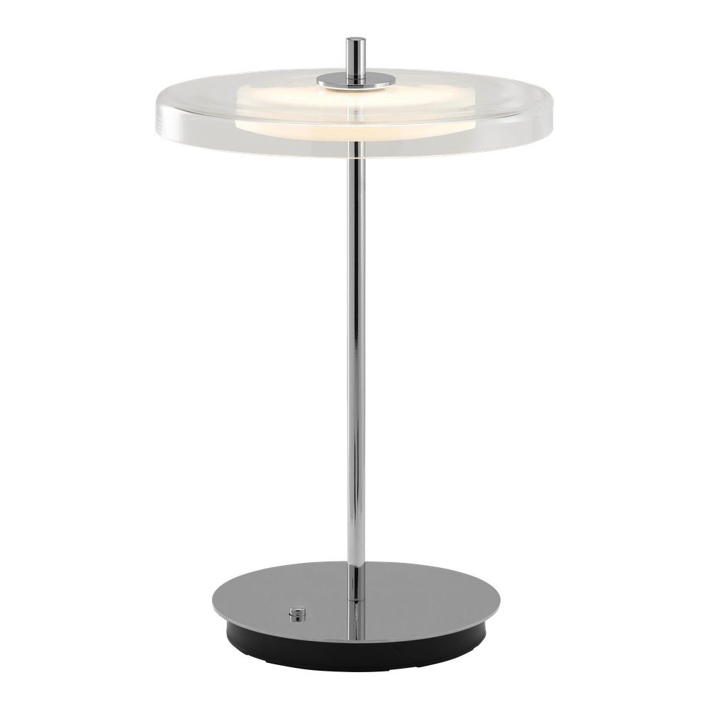 Stalowa lampa stołowa LED z portem USB w kolorze srebra ze szklanym kloszem (wysokość 31 cm) Asteria Move – UMAGE